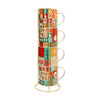 Mugs Apilables Xmas Wrap – Set 4 Piezas – 37cl – New Bone China + Acero Inox – Tognana