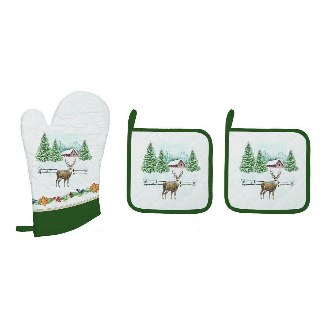 Set Manopla y Agarradera X-Set R-2630 “Whif” White Forest – Algodón 30x20 / 20x20 cm