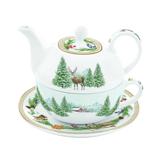 Set Té para Uno White Forest – 35+35cl – Porcelana – Tognana Diseño Navidad