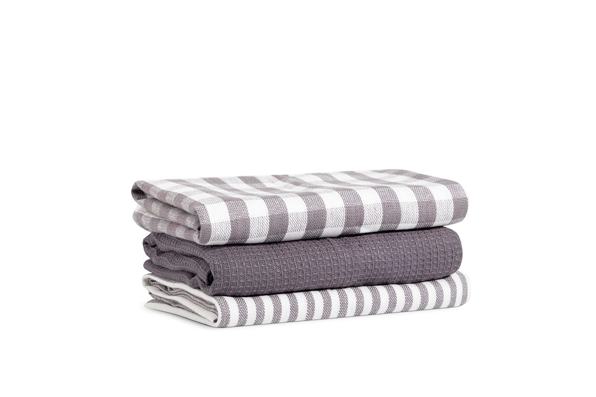 Pack 3 Paños de Cocina Algodón 50x70 – Gris Deskarao