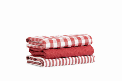Pack 3 Paños de Cocina Algodón 50x70 – Rojo Deskarao