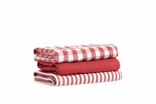 Pack 3 Paños de Cocina Algodón 50x70 – Rojo Deskarao