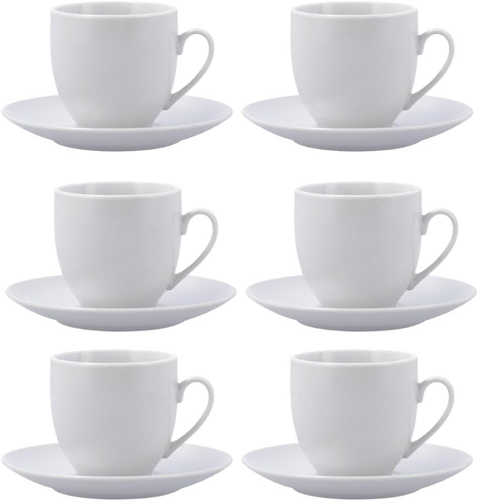 Taza de Té con Plato Blanca – Set 6 Piezas | Porcelana Premium