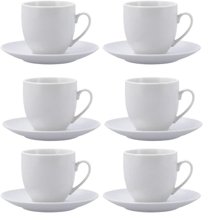 Taza de Té con Plato Blanca – Set 6 Piezas | Porcelana Premium