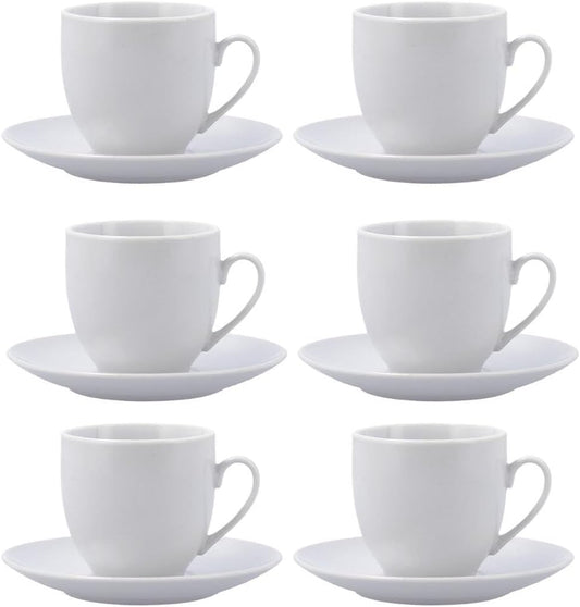 Taza de Té con Plato Blanca – Set 6 Piezas | Porcelana Premium