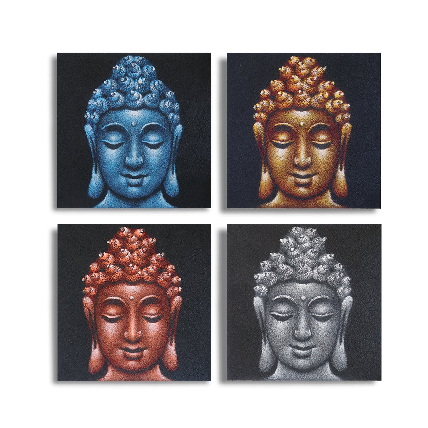SET DE 4 CUADROS CABEZAS DE BUDA 40X40CM