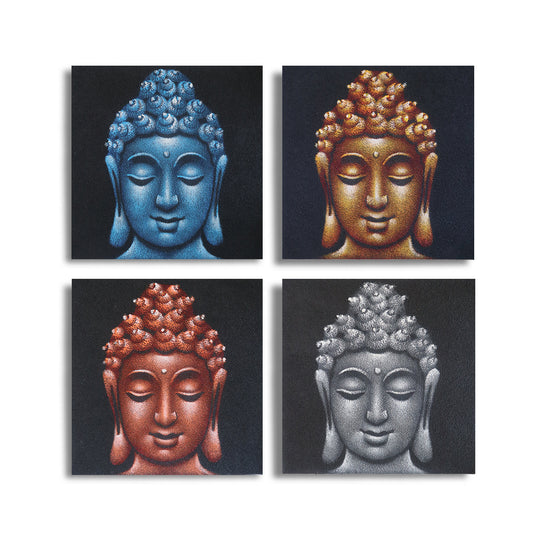SET DE 4 CUADROS CABEZAS DE BUDA 40X40CM