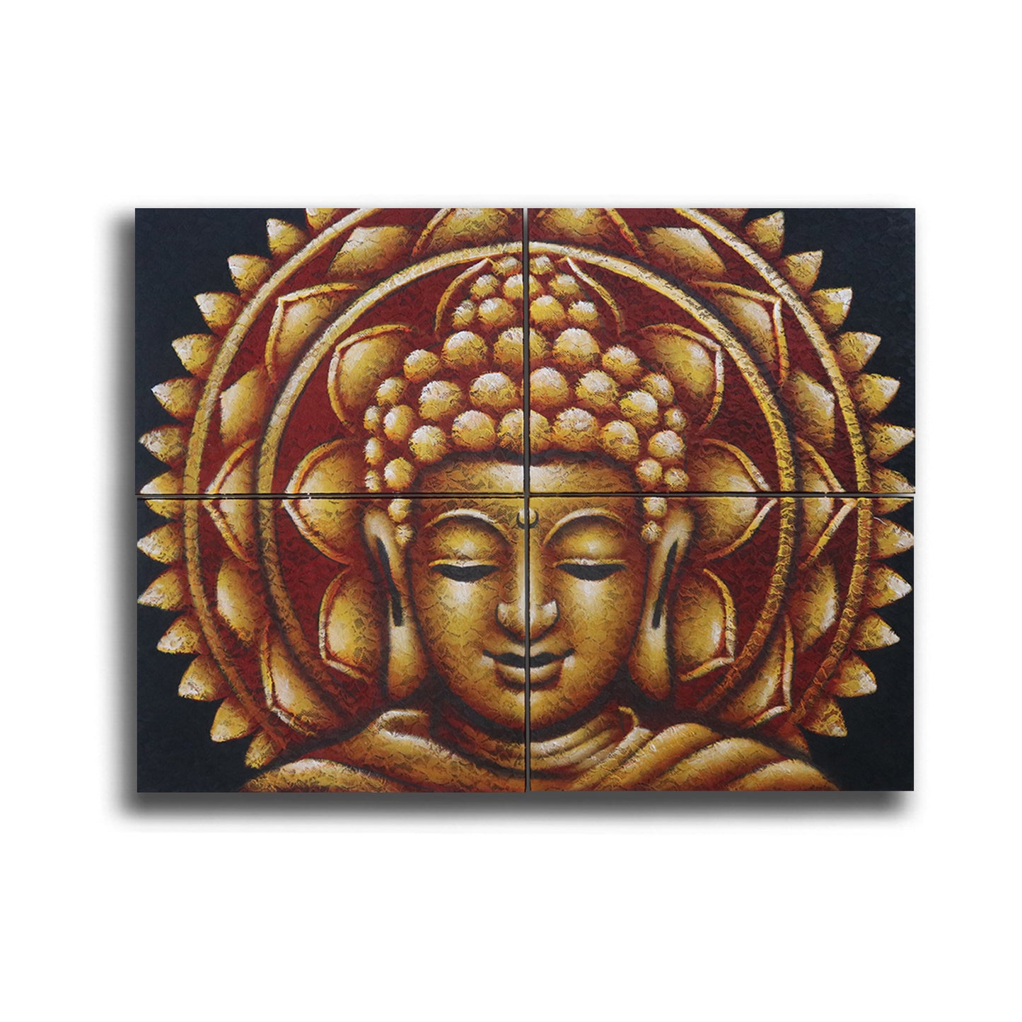 CUADRO BUDA DORADO MANDALA EFECTO BROCADO 30X40CM X 4