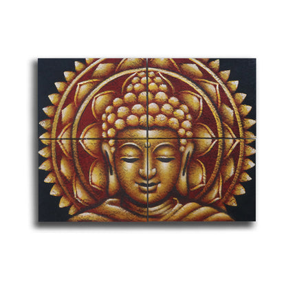 CUADRO BUDA DORADO MANDALA EFECTO BROCADO 30X40CM X 4