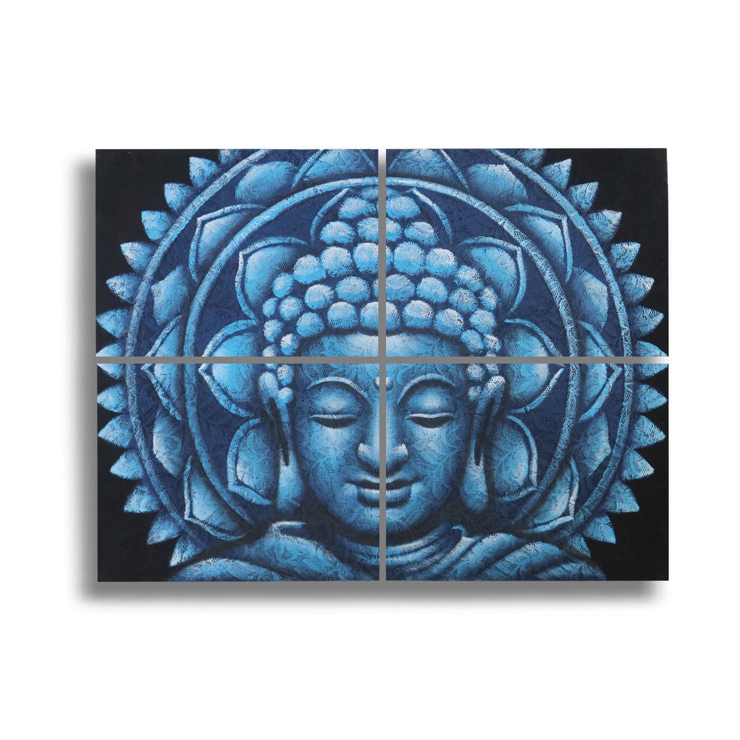 CUADRO BUDA AZUL MANDALA EFECTO BROCADO 30X40CM X 4