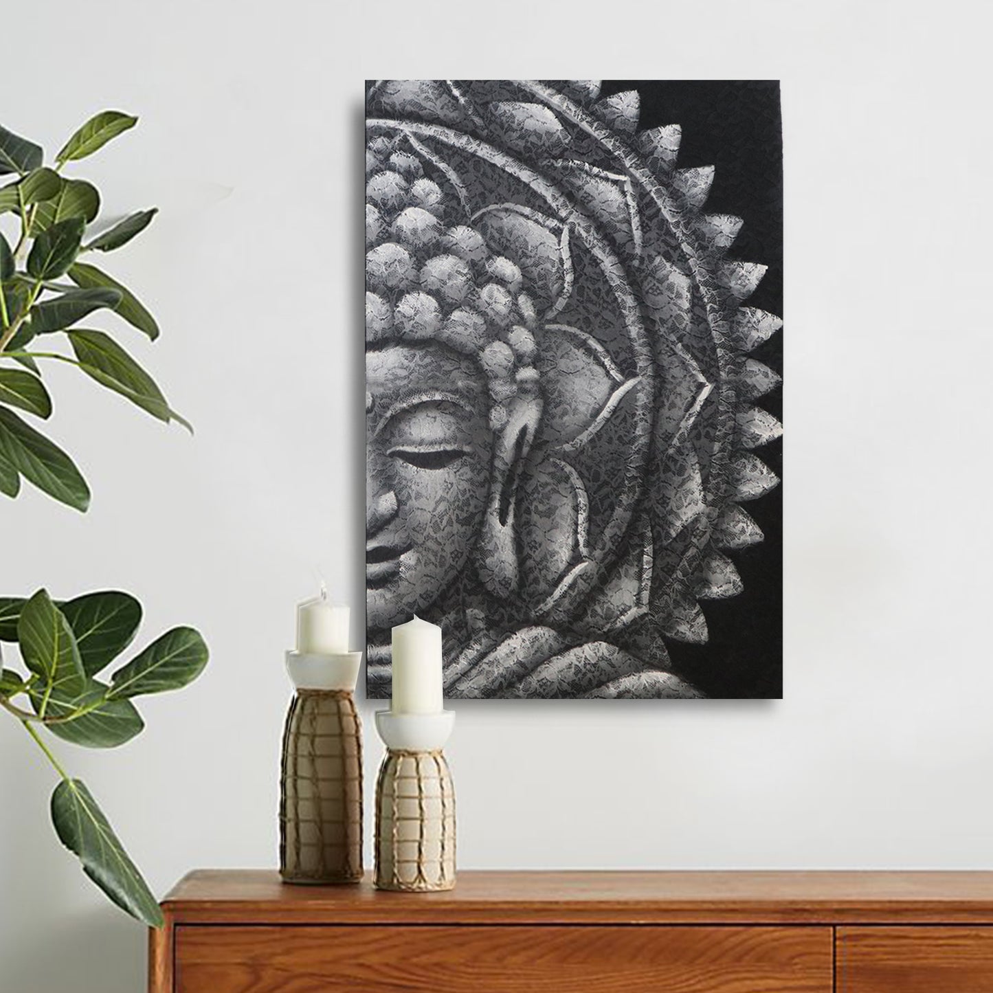 CUADRO MEDIO BUDA MANDALA GRIS 60X80CM