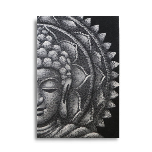 CUADRO MEDIO BUDA MANDALA GRIS 60X80CM