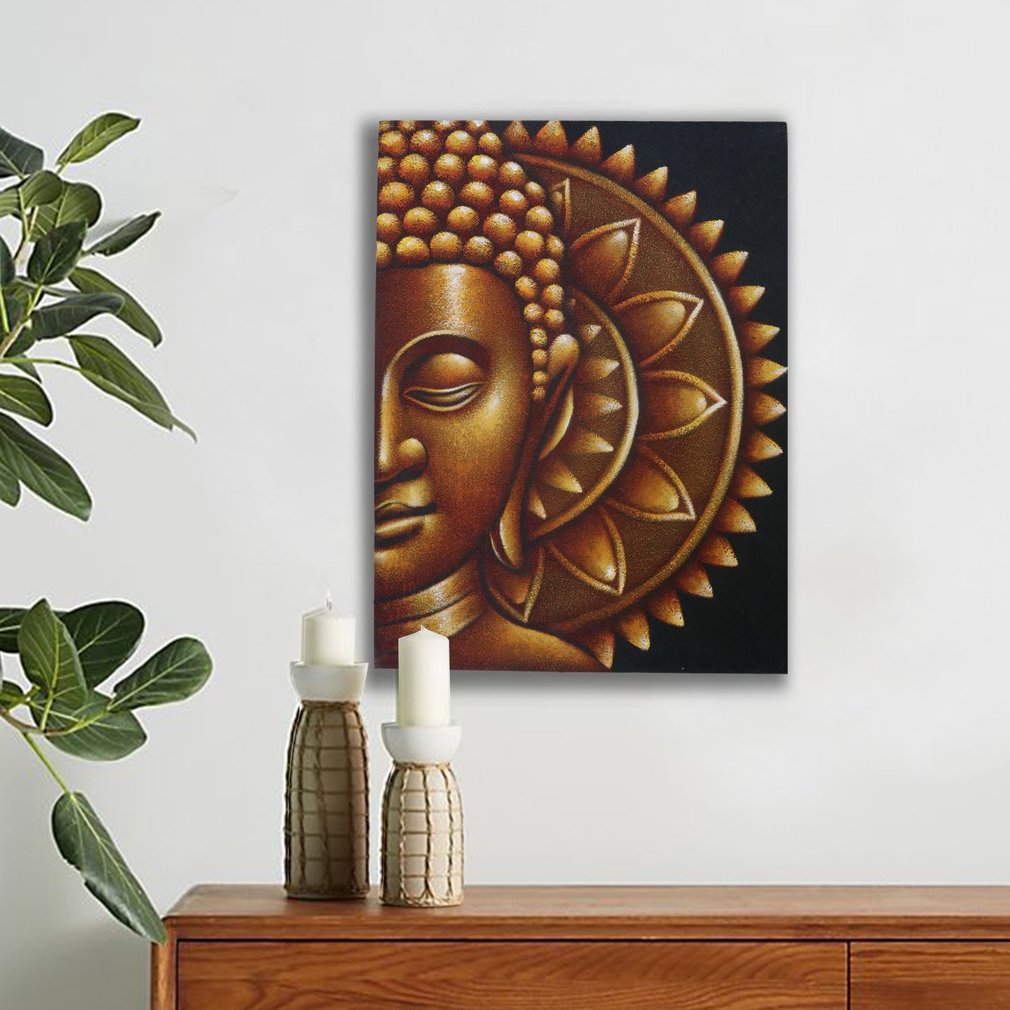 CUADRO MEDIO BUDA MANDALA DORADO 60X80CM