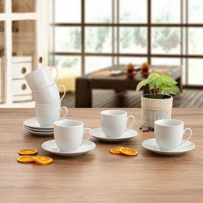 Taza de Té con Plato Blanca – Set 6 Piezas | Porcelana Premium