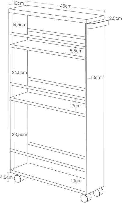 Carro de Cocina 3628 Tower – Negro 80.5×47.5×13 cm – Acero + Madera