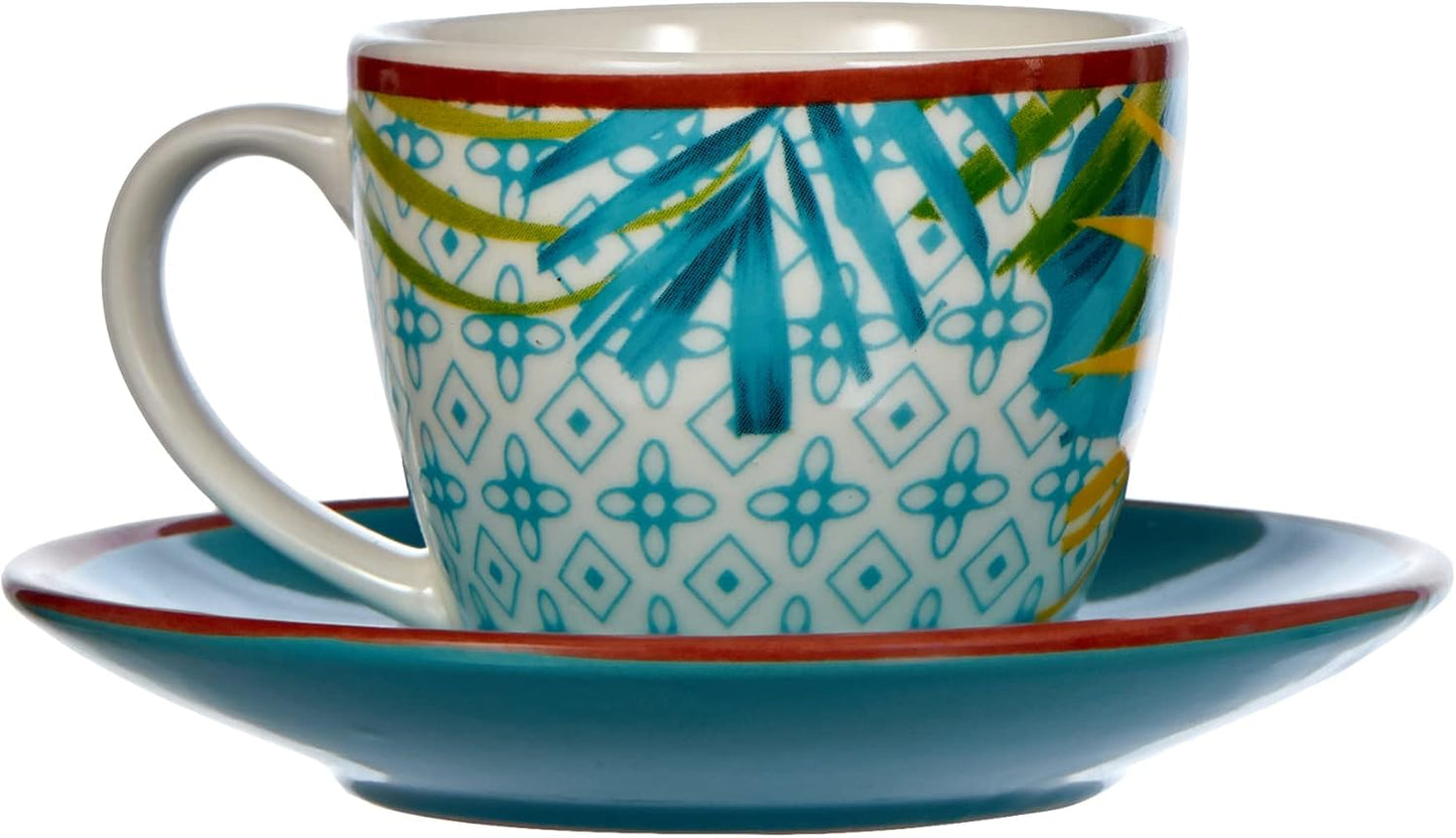 Tazas de Café con Plato Jungl – Set 6 Piezas – Porcelana – Tognana Diseño Tropical Italiano