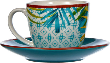 Tazas de Café con Plato Jungl – Set 6 Piezas – Porcelana – Tognana Diseño Tropical Italiano