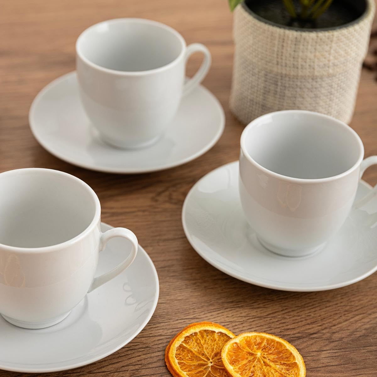 Taza de Té con Plato Blanca – Set 6 Piezas | Porcelana Premium