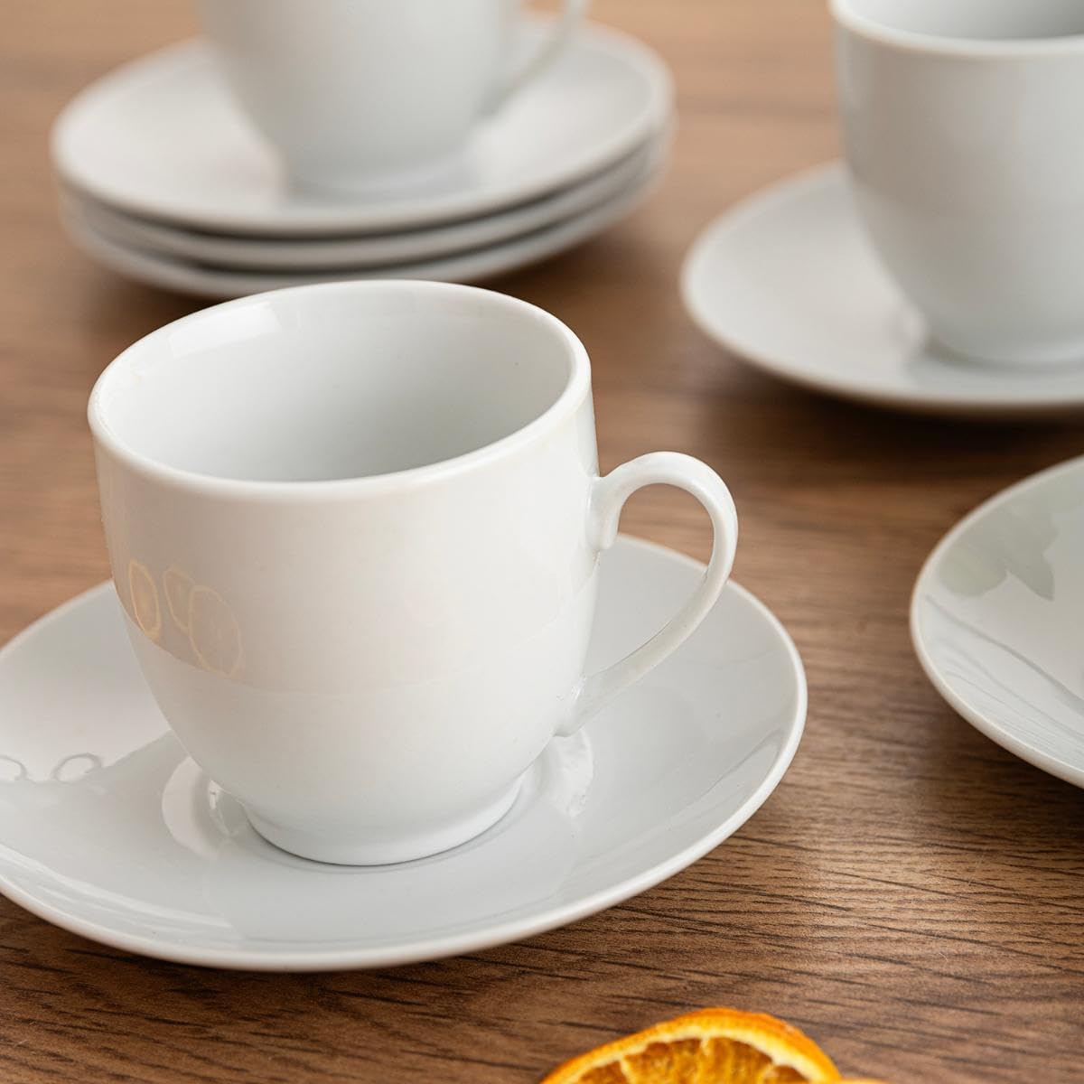 Taza de Té con Plato Blanca – Set 6 Piezas | Porcelana Premium