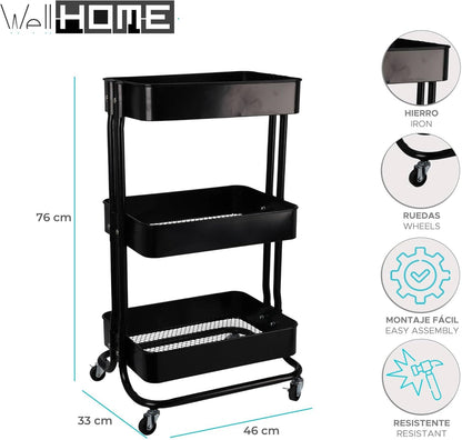 Carro de Cocina 10-170-060 – Negro 83×45×35 cm – Metal