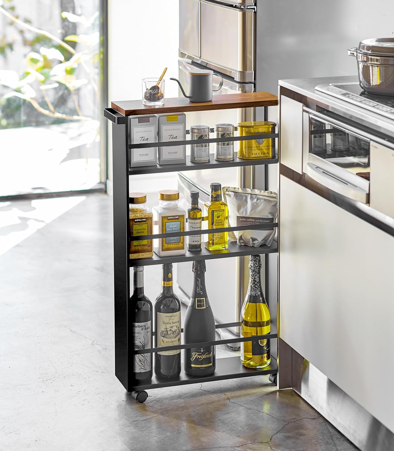 Carro de Cocina 3628 Tower – Negro 80.5×47.5×13 cm – Acero + Madera