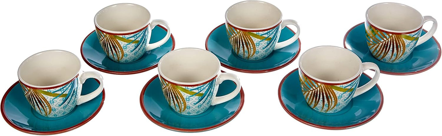 Tazas de Café con Plato Jungl – Set 6 Piezas – Porcelana – Tognana Diseño Tropical Italiano