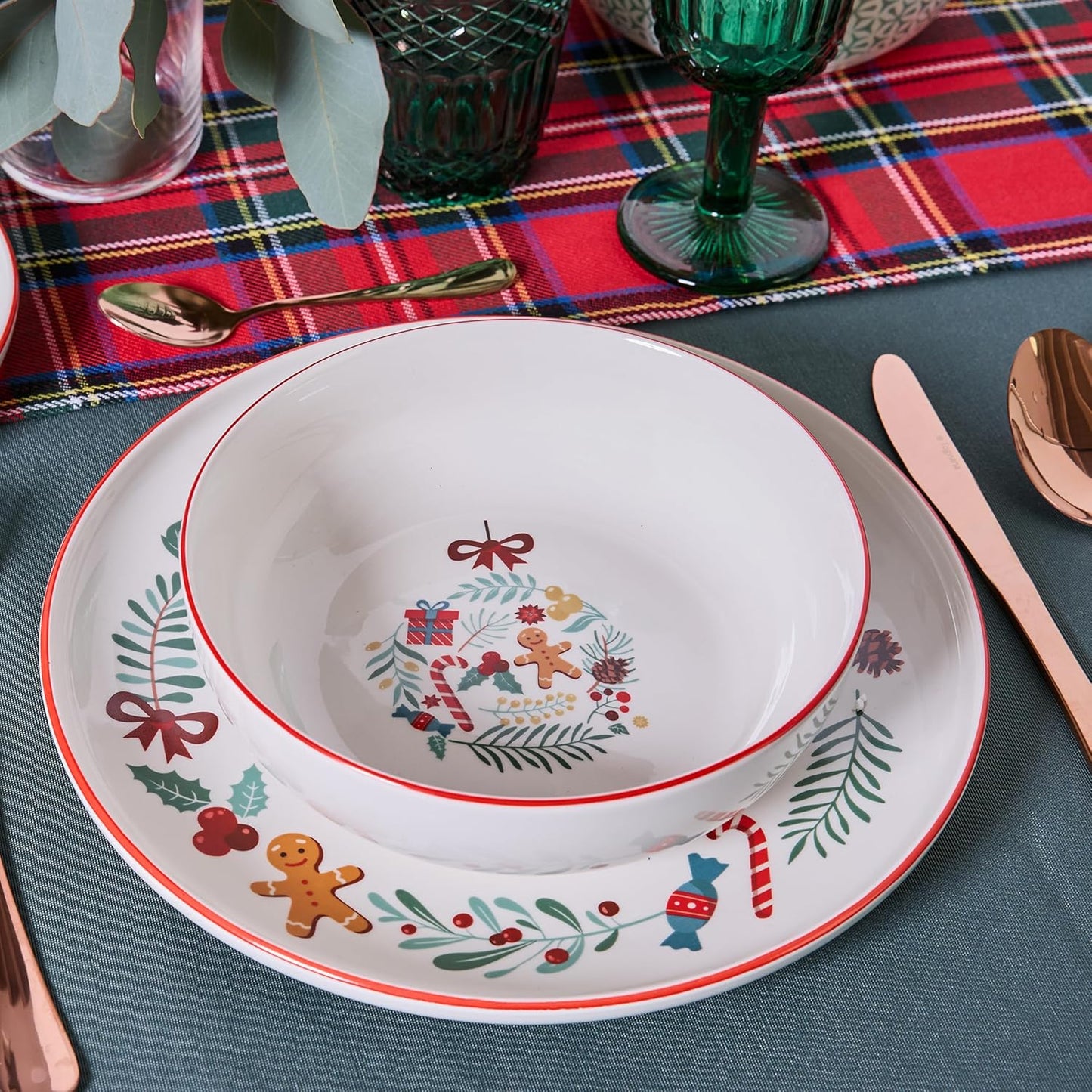 Vajilla Carol 12 Piezas – Porcelana – Diseño Navidad – Tognana