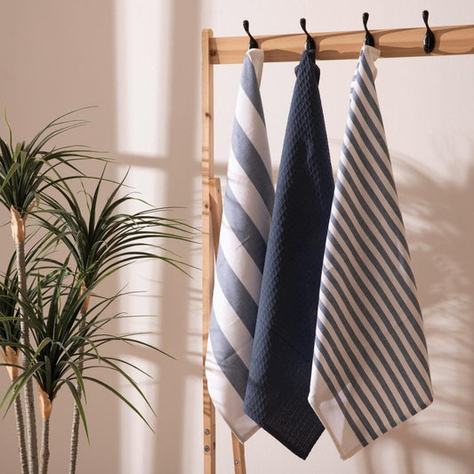 Pack 3 Paños de Cocina Algodón Lines 50x70 – Azul Deskarao