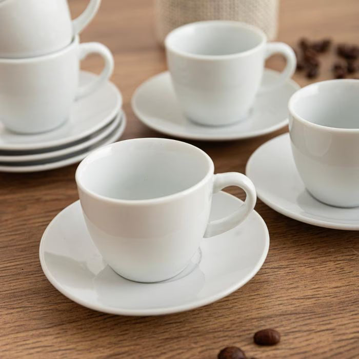 Taza de Café 9 cl Blanca en Porcelana – Set 6 Piezas | Elegancia Premium