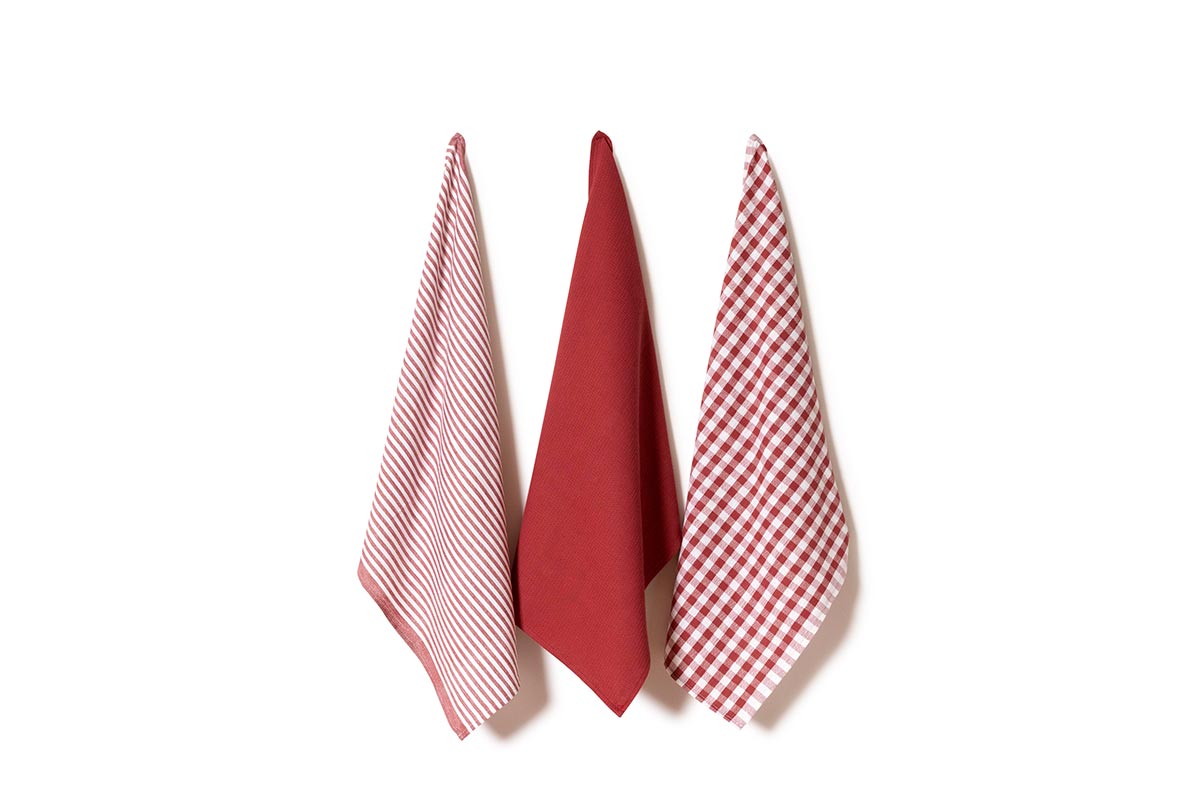 Pack 3 Paños de Cocina Algodón 50x70 – Rojo Deskarao