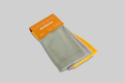Pack 3 Paños de Cocina Algodón Boston 50x50 – Mostaza, Gris y Agua Deskarao