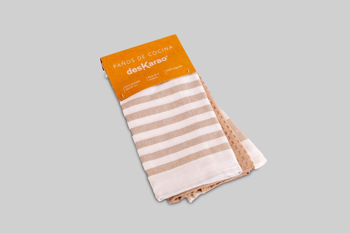 Pack 3 Paños de Cocina Algodón Lines 50x70 – Beige Deskarao