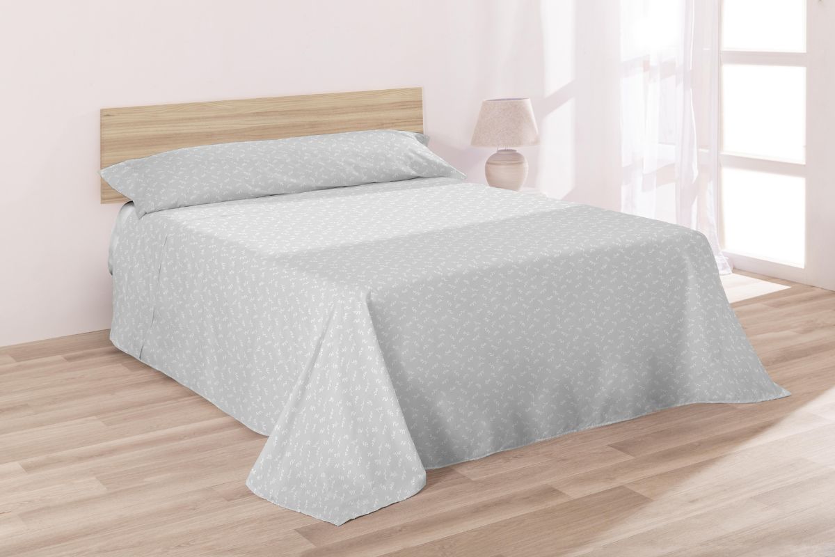 JUEGO SABANAS TELA 150 HILOS ZALE GRIS DON ALGODON 90 cm