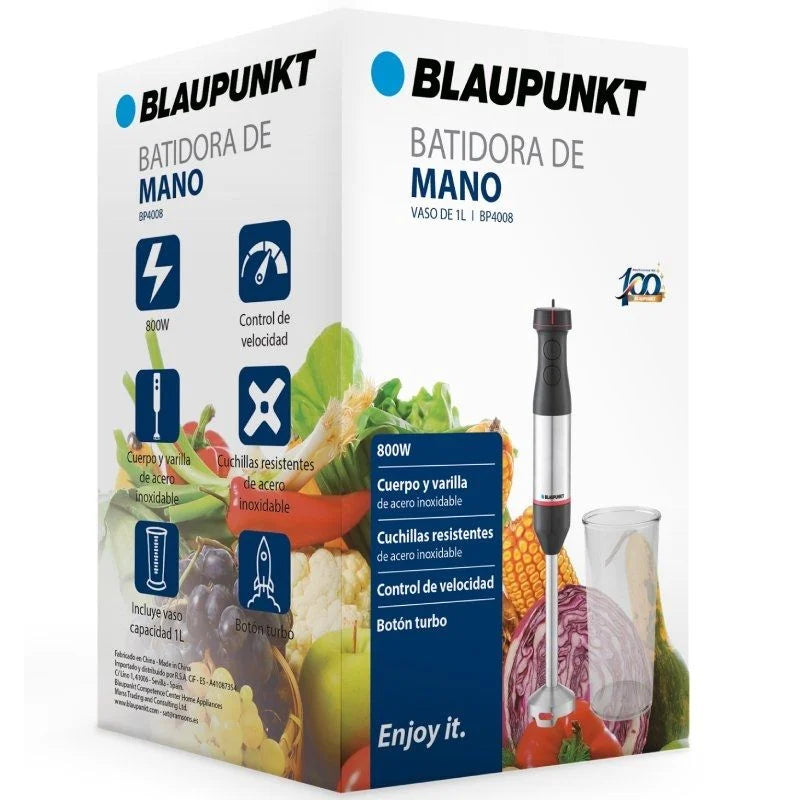 Batidora de Mano Blaupunkt BP4008 | 800W | Vaso de 1L | Acero Inoxidable | Botón Turbo