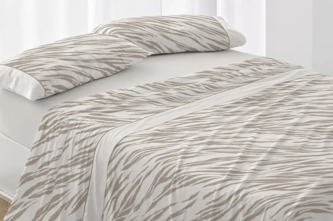 JUEGO DE SABANAS TELA 050 MOKA BURRITO BLANCO 135 cm