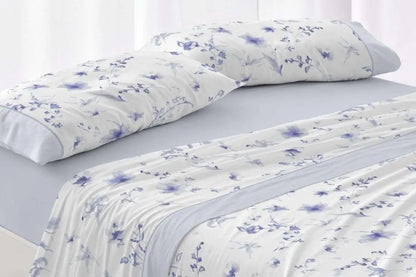 JUEGO DE SABANAS TELA 048 AZUL BURRITO BLANCO 150 cm