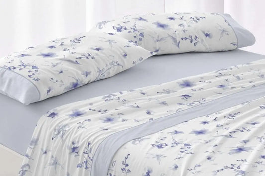 JUEGO DE SABANAS TELA 048 AZUL BURRITO BLANCO 150 cm