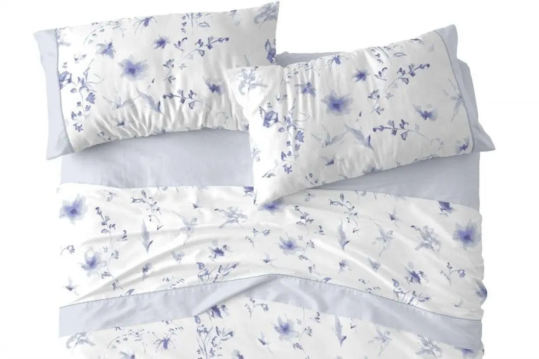 JUEGO DE SABANAS TELA 048 AZUL BURRITO BLANCO 150 cm