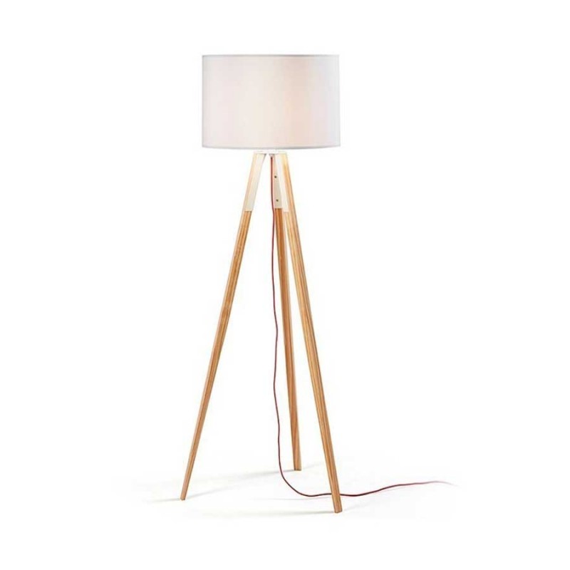 Lámpara JENSEN de Pie, Madera y Pantalla Blanca