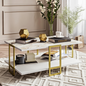 Mesa Baja Siena Bilaminado Mármol Blanco con Metal Dorado – 91,5 cm