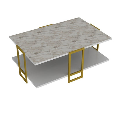 Mesa Baja Siena Bilaminado Mármol Blanco con Metal Dorado – 91,5 cm