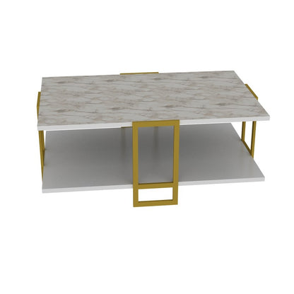 Mesa Baja Siena Bilaminado Mármol Blanco con Metal Dorado – 91,5 cm