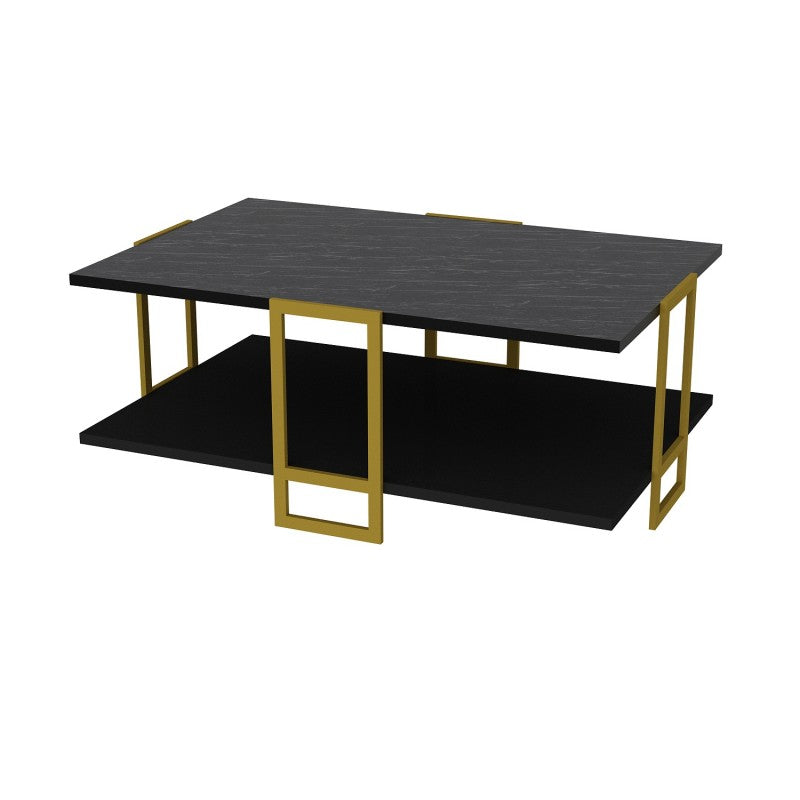 Mesa Baja Siena Bilaminado Mármol Negro con Metal Dorado – 91,5 cm