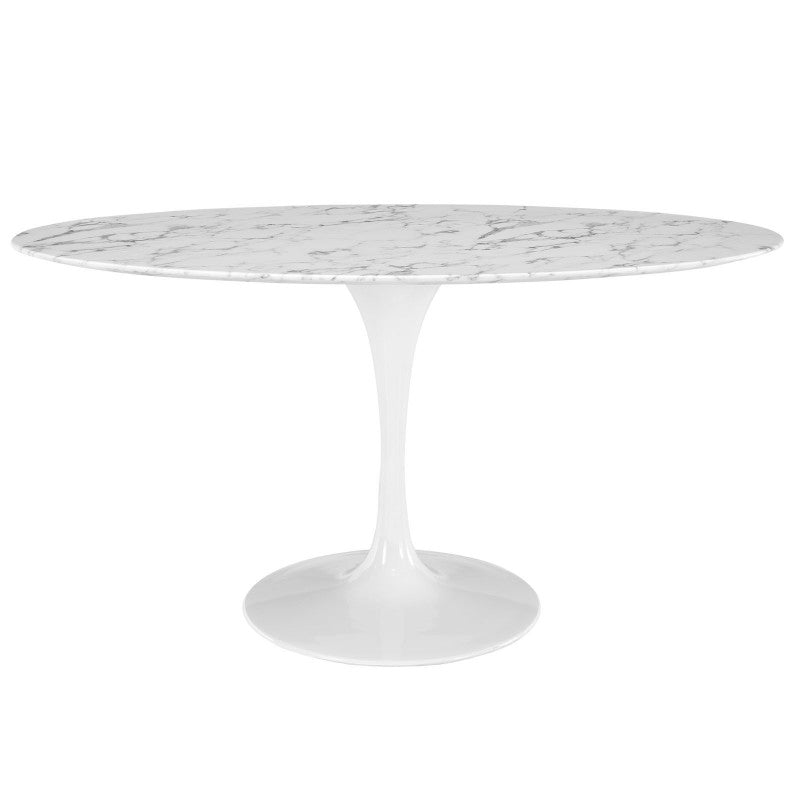 Mesa TUL, oval, fibra de vidrio, mármol blanco 160x90 cms