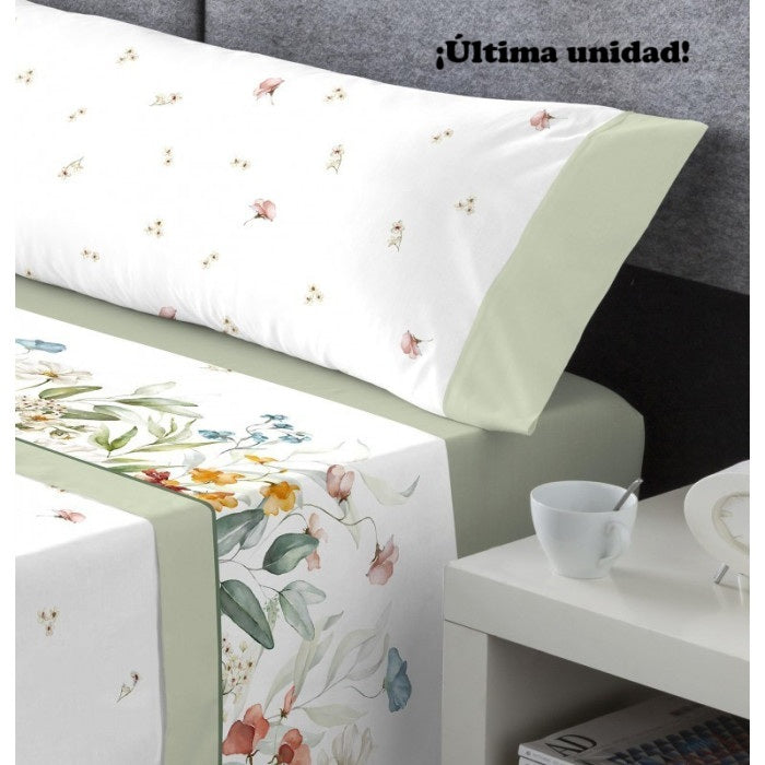 Sábanas Botánica – Flores en Acuarela- Verde claro 150 cm - 2 almh