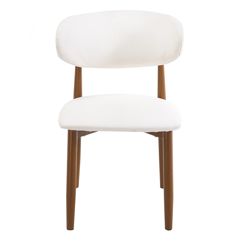 Silla Dachau Metal con Acabado Madera y Tapizado Similpiel Blanca – Diseño Moderno