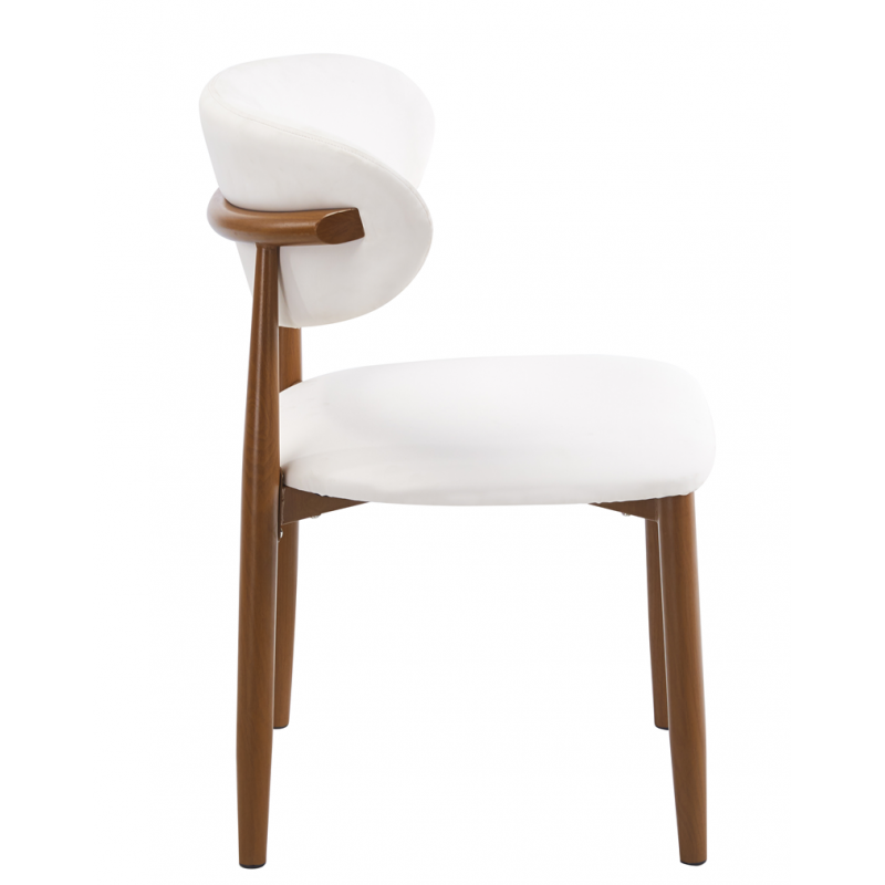 Silla Dachau Metal con Acabado Madera y Tapizado Similpiel Blanca – Diseño Moderno