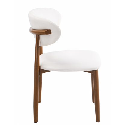 Silla Dachau Metal con Acabado Madera y Tapizado Similpiel Blanca – Diseño Moderno