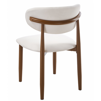 Silla Dachau Metal con Acabado Madera y Tapizado Similpiel Blanca – Diseño Moderno