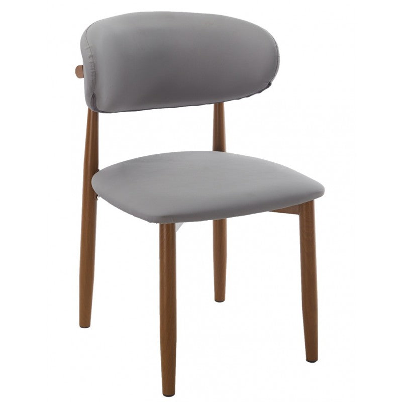 Silla Dachau Metal con Acabado Madera y Tapizado Similpiel Gris – Diseño Moderno